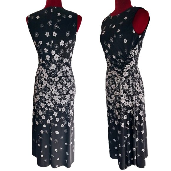 Ralph Lauren's American Living Women Fit & Flare Black/White Floral Midi Dress 6 - Picture 2 of 12